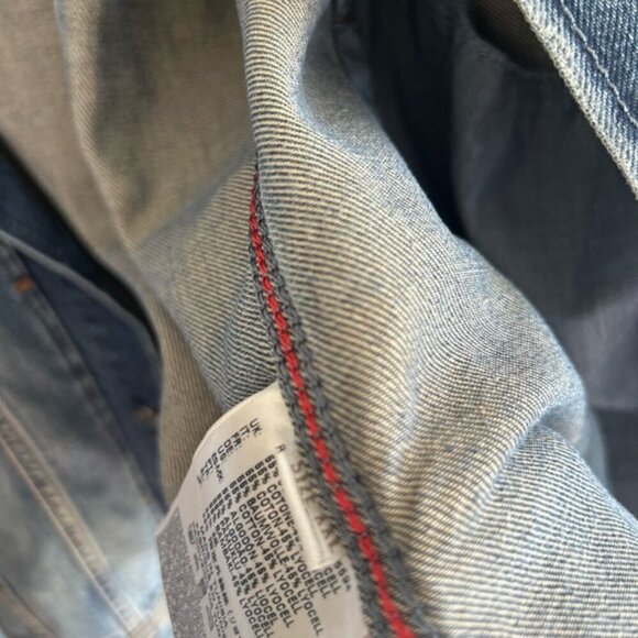 DIESEL Elshar Denim Distressed Jacket Blue Cow Leather Collar Biker - Picture 13 of 15